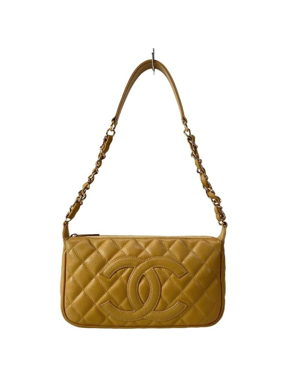 Chanel Shoulder Bag Quilted Light Brown Chain Gold